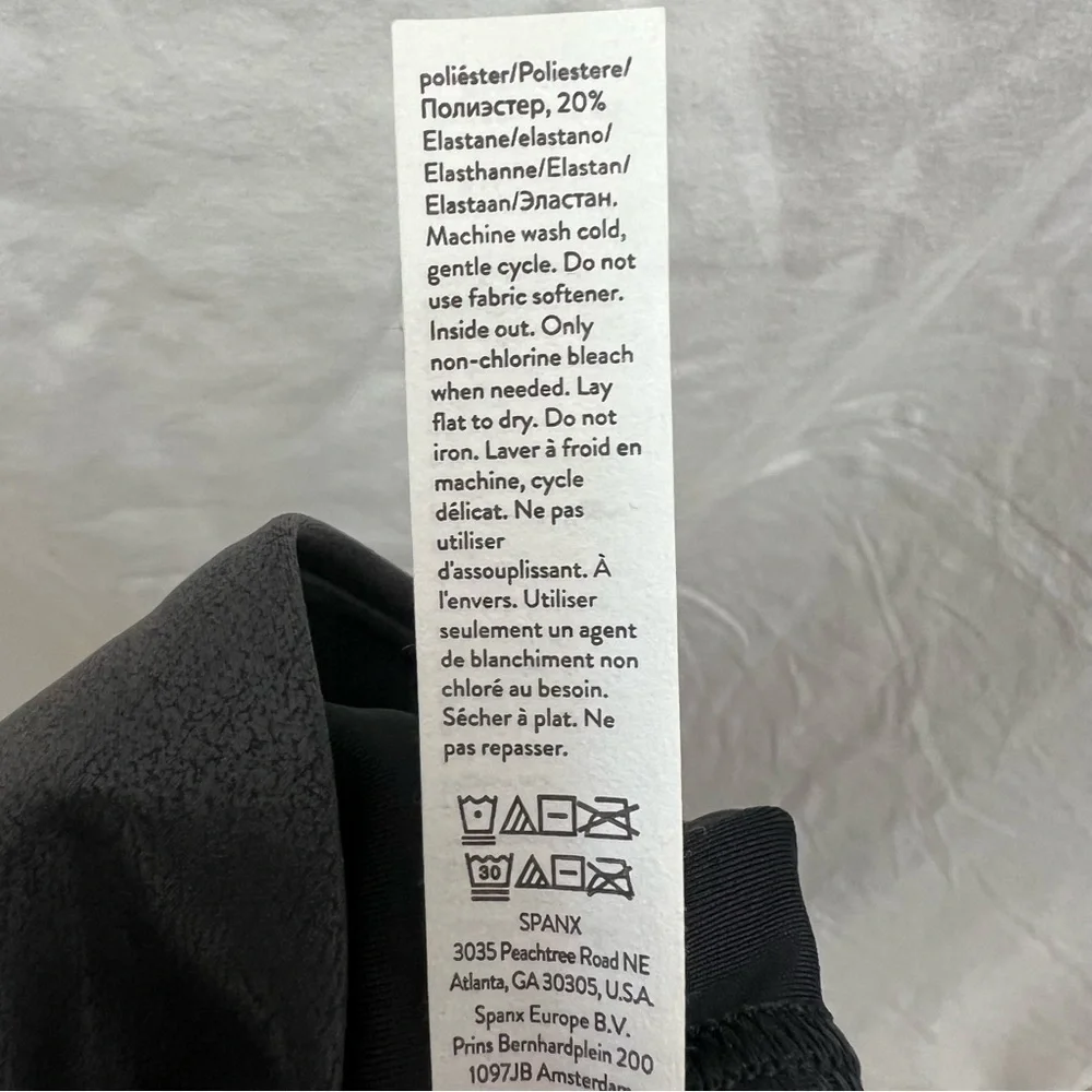 SPANX black faux leather leggings with stripe detail. - Picture 11 of 11